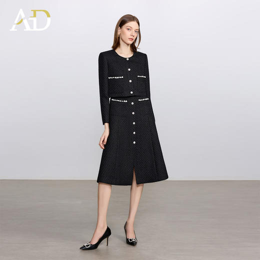 AD财阀千金重工小香风套装裙女冬季气质黑色短外套粗花呢连衣裙 商品图3