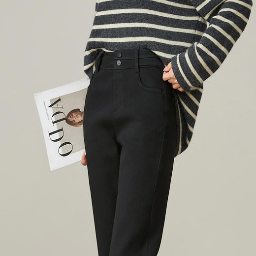 【加绒-微喇裤】逸阳冬不易褪色拉绒弹力黑色喇叭牛仔裤4924B 商品图3