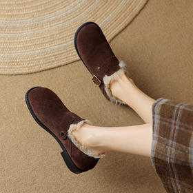 【预售5天】秋冬季新款简约加绒保暖勃肯鞋超轻超软皮带扣平底毛毛靴NJMK&K813M-1