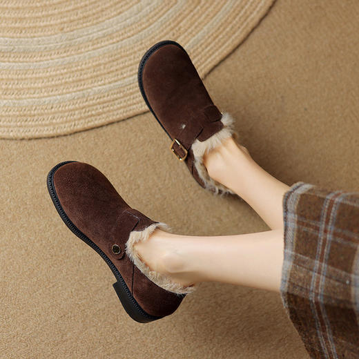 【预售5天】秋冬季新款简约加绒保暖勃肯鞋超轻超软皮带扣平底毛毛靴NJMK&K813M-1 商品图0