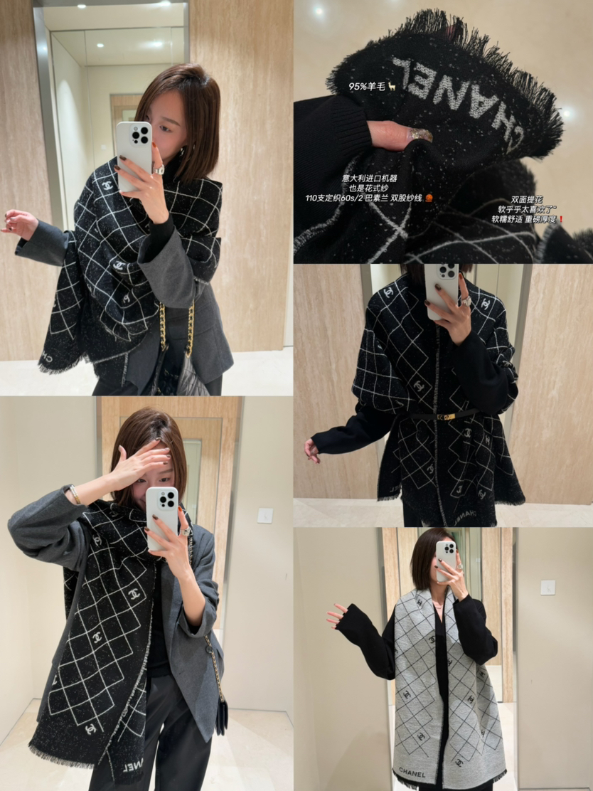 高端！名媛贵妇人手一条的25A小香双C围巾🧣