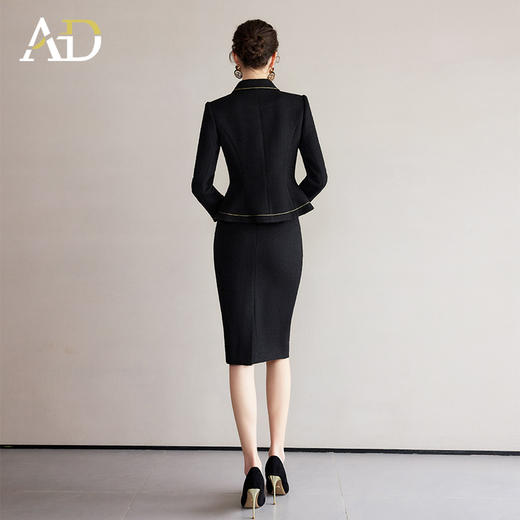AD正式场合职业套装女名媛小香风西装套裙金色镶边短外套显瘦正装 商品图4