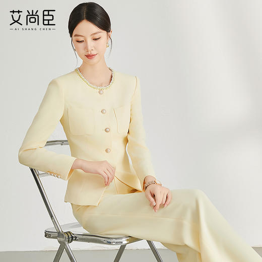 艾尚臣黄色西装外套女2024高级感阔腿裤职业套装休闲正装女神范秋 商品图0
