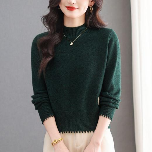 CC2025秋冬新款半高领花纱针织衫女复古下摆波浪边显瘦百搭打底上衣 商品图3