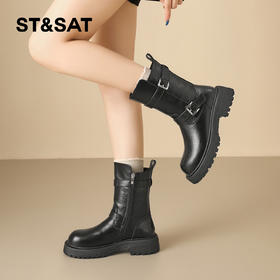 【保暖绒里】星期六英伦风百搭扣带百搭短靴SSD4116T55