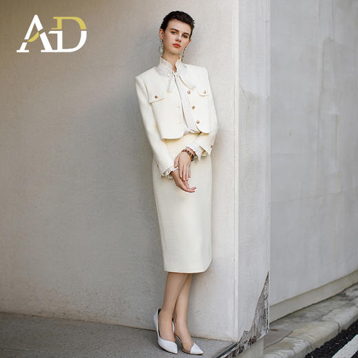 AD白色小香风圆领短外套职业装气质女神范套装高端法式名媛两件套 商品图3