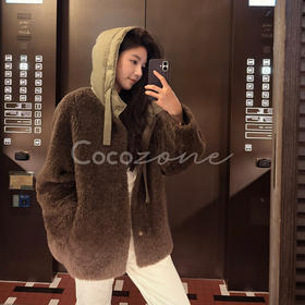 COCO ZONE 刘一一 【100绵羊毛】简约连帽温暖感外套 CD2A2377