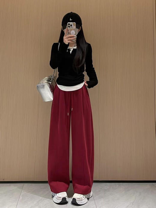 专治胯宽 腿粗腿不直【 OSMIC ARMIN 五色加绒黑标弯刀裤】显瘦休闲裤神仙裤子松紧高腰显腿直深灰色拼接镰刀阔腿裤女秋季高腰显瘦美式卫裤休闲直筒香蕉运动裤 商品图13