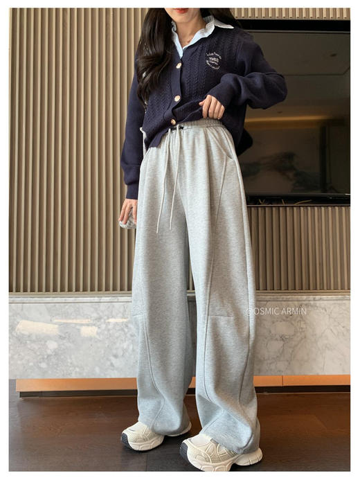 专治胯宽 腿粗腿不直【 OSMIC ARMIN 五色加绒黑标弯刀裤】显瘦休闲裤神仙裤子松紧高腰显腿直深灰色拼接镰刀阔腿裤女秋季高腰显瘦美式卫裤休闲直筒香蕉运动裤 商品图14