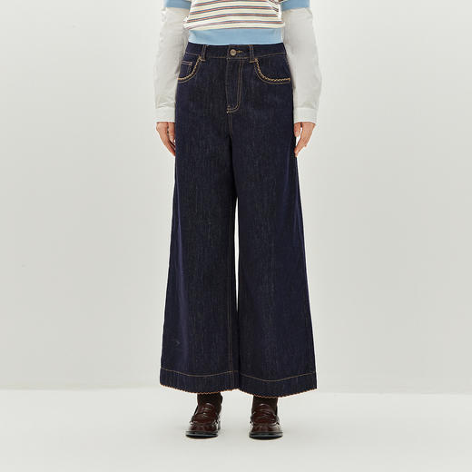 森马牛仔裤女冬花边宽松长裤加绒2025新款甜酷百搭个性显瘦阔腿裤 商品图2