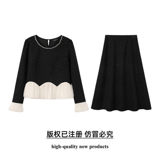 奢姿大码女装2025秋季减龄镶钻拼接两件套胖妹妹时尚半松紧套装9953953792 商品图0