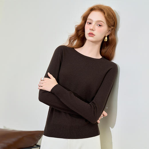100%羊毛大圆领长袖毛衣女秋季打底轻薄保暖内搭上衣SS140278 商品图1
