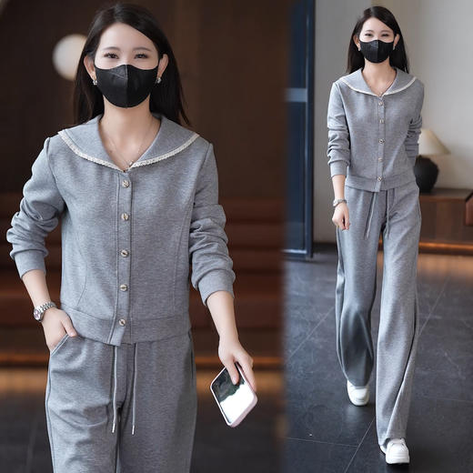 YM 8133时尚休闲运动套装翻领卫衣阔腿裤两件套洋气显瘦 商品图1