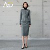 AD职业套装女秋冬两件套灰色格纹短外套2024新款韩版总裁正装套裙 商品缩略图2