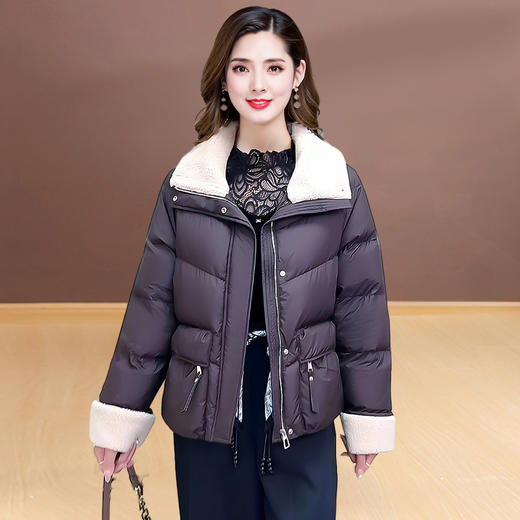 QYM 25DS838-Y小个子短款宽松保暖羽绒服毛领毛袖口休闲白鸭绒外套 商品图0