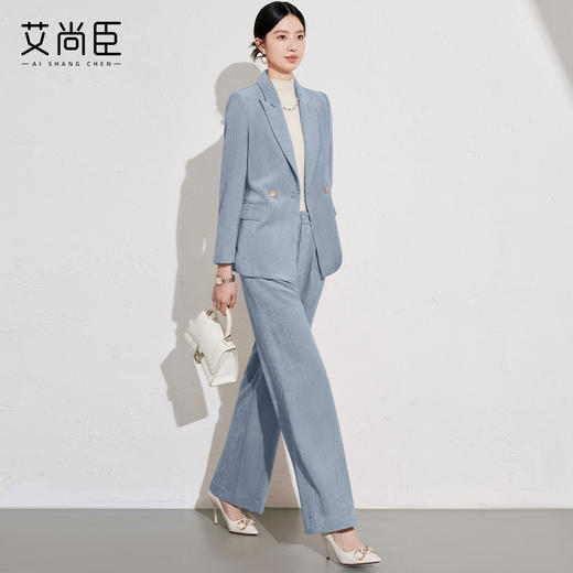 艾尚臣雾霾蓝西装套装女2024冬款职业装高级感通勤职场大女主穿搭 商品图2