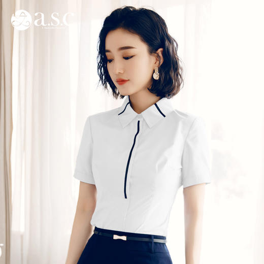 职业装白色衬衫韩版2024夏新款上衣女短袖修身衬衣工作服韩范时尚 商品图0