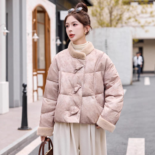 新中式国风羽绒服，仿水貂毛拼接宽松白鸭绒外套HR-YAX2555 商品图3