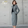 AD职业套装女秋冬两件套灰色格纹短外套2024新款韩版总裁正装套裙 商品缩略图0