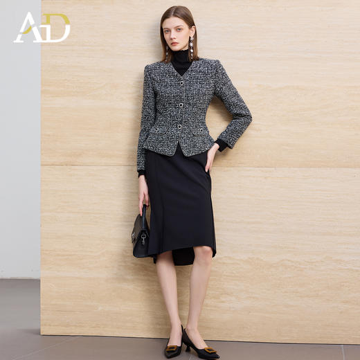 AD羊毛粗花呢外套高级感花灰色小香风套装法式鱼尾半裙两件套女冬 商品图4