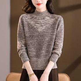 CC2025秋冬花纱半高领毛衣女针织软糯显瘦内搭气质通勤长袖短款上衣