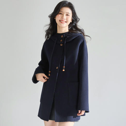 「高货sh」全新升级【铂金会员864/天猫1169/差价305】(13855)洛诗琳连帽两穿羊毛双面呢大衣2025秋冬中长款毛呢外套女 商品图3
