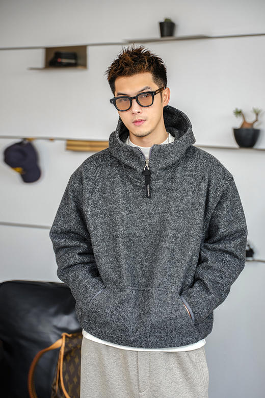 徐太浪【毛绒感 半拉链】连帽卫衣男秋冬2025新款保暖帽衫外套潮 商品图4