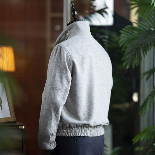 新款男士羊毛混纺花纱灰飞行短夹克 商品图2