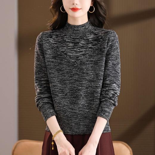 CC2025秋冬花纱半高领毛衣女针织软糯显瘦内搭气质通勤长袖短款上衣 商品图3