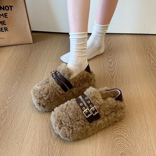 【YW】无忧购法式厚底一脚蹬玛丽珍毛毛鞋子女秋冬外穿豆豆鞋棉鞋901 （截单后3-5天发货） 商品图2