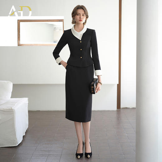 AD韩系高级感穿搭套装女秋季时尚两件套御姐范黑色醋酸长袖外套 商品图0