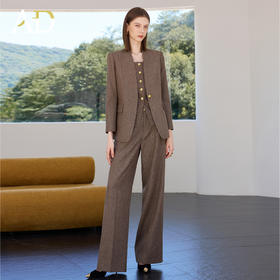 AD冬季羊毛加厚条纹西装套装女职业正装三件套老钱风通勤西服外套