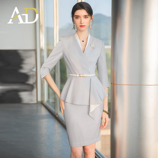 AD高端美容院工装女职业气质套装七分袖工作服女神范两件套裙正装 商品图1