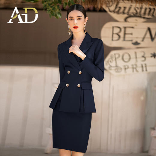 AD高端职业装气质女神范职场套装双排扣干练西服播音艺考服装套裙 商品图1