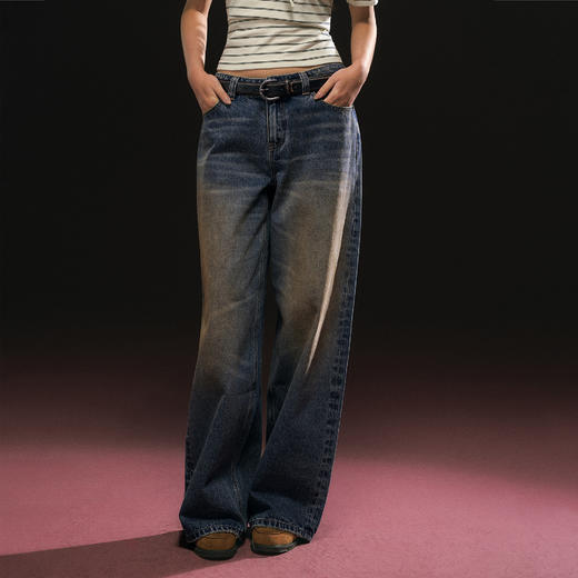 Ariseism 美式复古宽松阔腿牛仔裤女秋季新款长裤子 商品图0