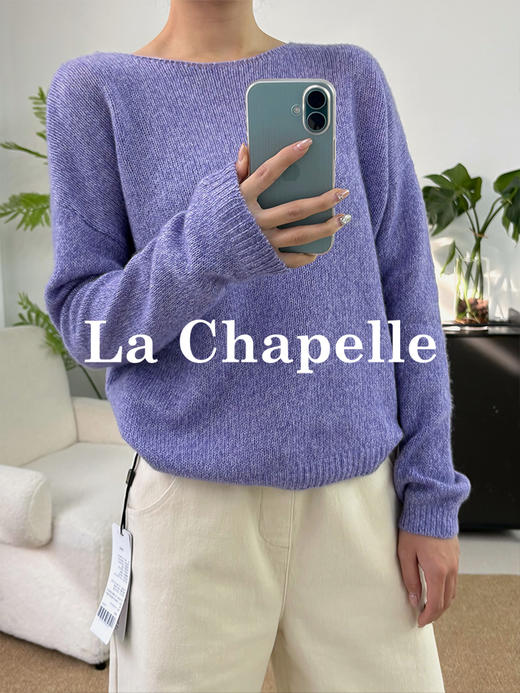 会员福利【金纱线/慵懒氛围感】拉夏贝尔/La Chapelle羊驼毛/山羊绒/绵羊毛/莱赛尔气质高级感套头针织衫上衣 商品图3