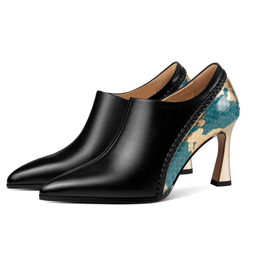 【预售5天】秋冬新款时尚气质尖头防水台真皮粗跟深口单鞋女JQR&F158 商品图4