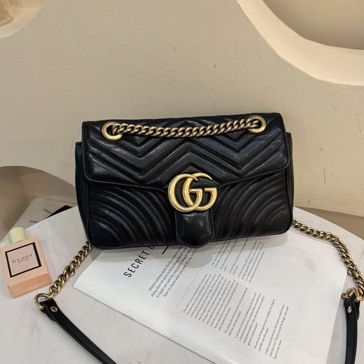 gucci 马蒙 双g 黑金 中号 斜挎包 商品图0