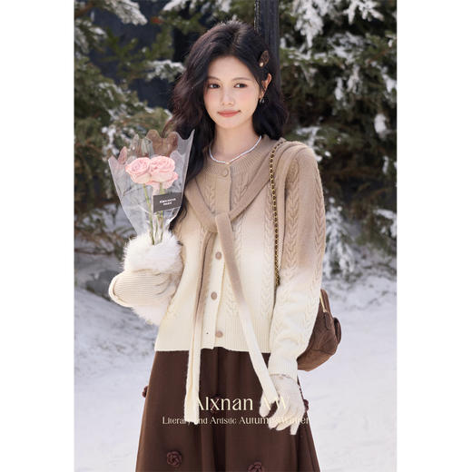 【6折秒杀】鹿向南「生椰拿铁」气质咖色毛衣开衫女2025新款冬款保暖上衣女L52158/L52158-1 商品图2