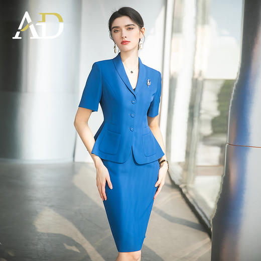 AD酒店前台工作装夏季宝蓝色高级感西装套装女收腰显瘦职业工作服 商品图4