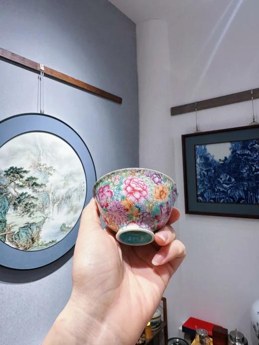 珐琅彩松石绿万花压手杯 商品图0