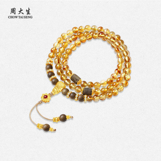 周大生慧莲金运黄水晶手串沉香木质手持手饰纯银生日礼物送女友 商品图1