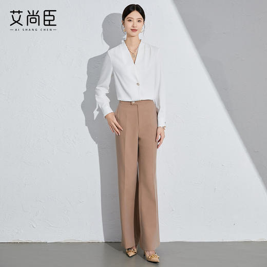 艾尚臣白色V领衬衫2024新款女轻奢高级感女装长袖职业面试正装女 商品图3
