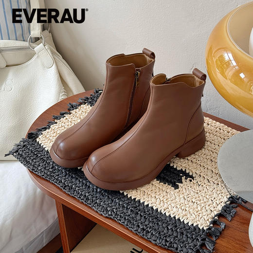 EVERAU新款真皮休闲复古英伦风短靴切尔西女靴EA4042 商品图2