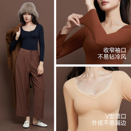 【秒杀】【免穿文胸】女士磨毛保暖内衣女长袖打底免穿文胸修身内搭粉底液8622 100% 商品图2