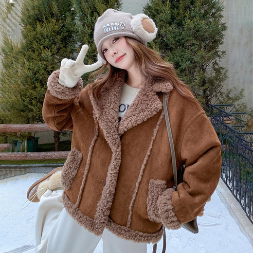 半身缘女装 冬季仿皮毛一体外套颗粒绒羊羔绒254113U08240148 商品图3