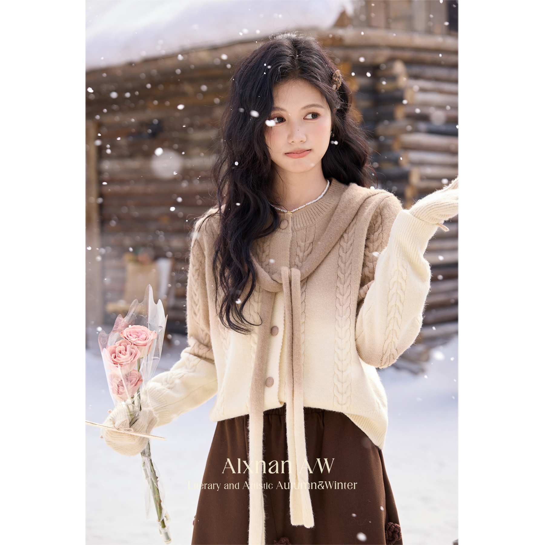 【6折秒杀】鹿向南「生椰拿铁」气质咖色毛衣开衫女2025新款冬款保暖上衣女L52158/L52158-1