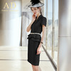 AD夏短袖职业装套装女名媛正装黑色时尚工作服气质荷叶边西装套裙 商品缩略图0
