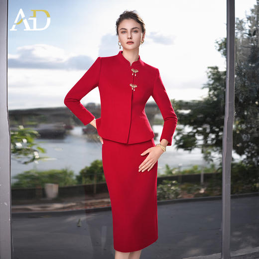 AD时尚套装裙女羊毛秋冬2025年新款优雅修身新中式婚宴装两件套裙 商品图3