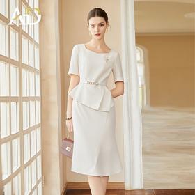 AD米色职业装气质女神范西装套装夏季高端名媛假两件连衣裙包臀裙